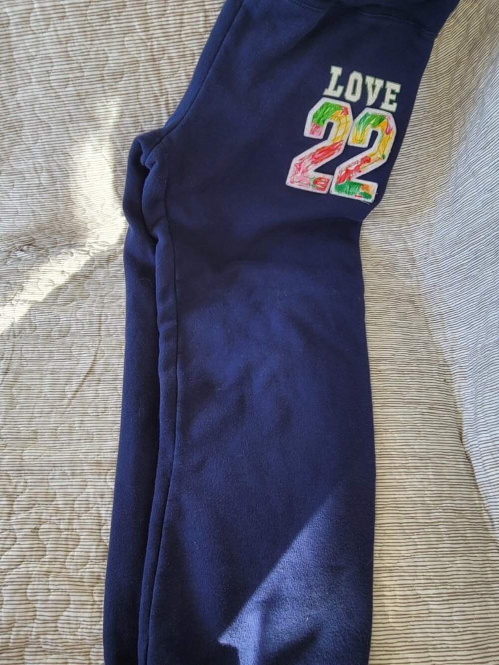 No Boundaries Navy Sweatpants with Colorful Love 22 Applique-Juniors L